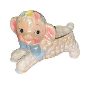 Vintage Rubens Lamb Planter Anthropomorphic Ceramic Pastel Nursery Decor Japan